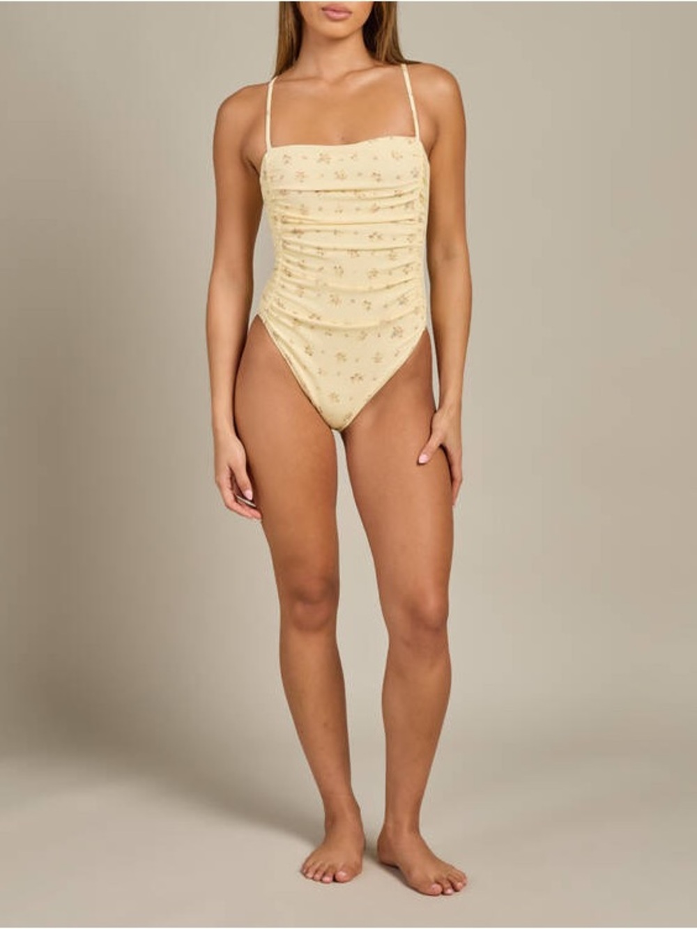 Rhythm Dahlia Floral Scrunched Side One Piece Swimsuit in Lemon